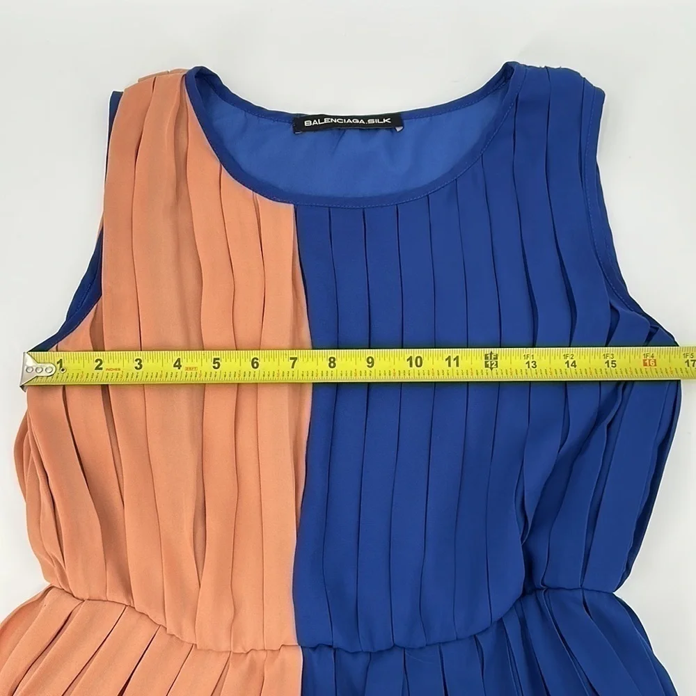 Balenciaga Silk Pink & Blue Color Block Pleated Dress Size FR38 = US 8